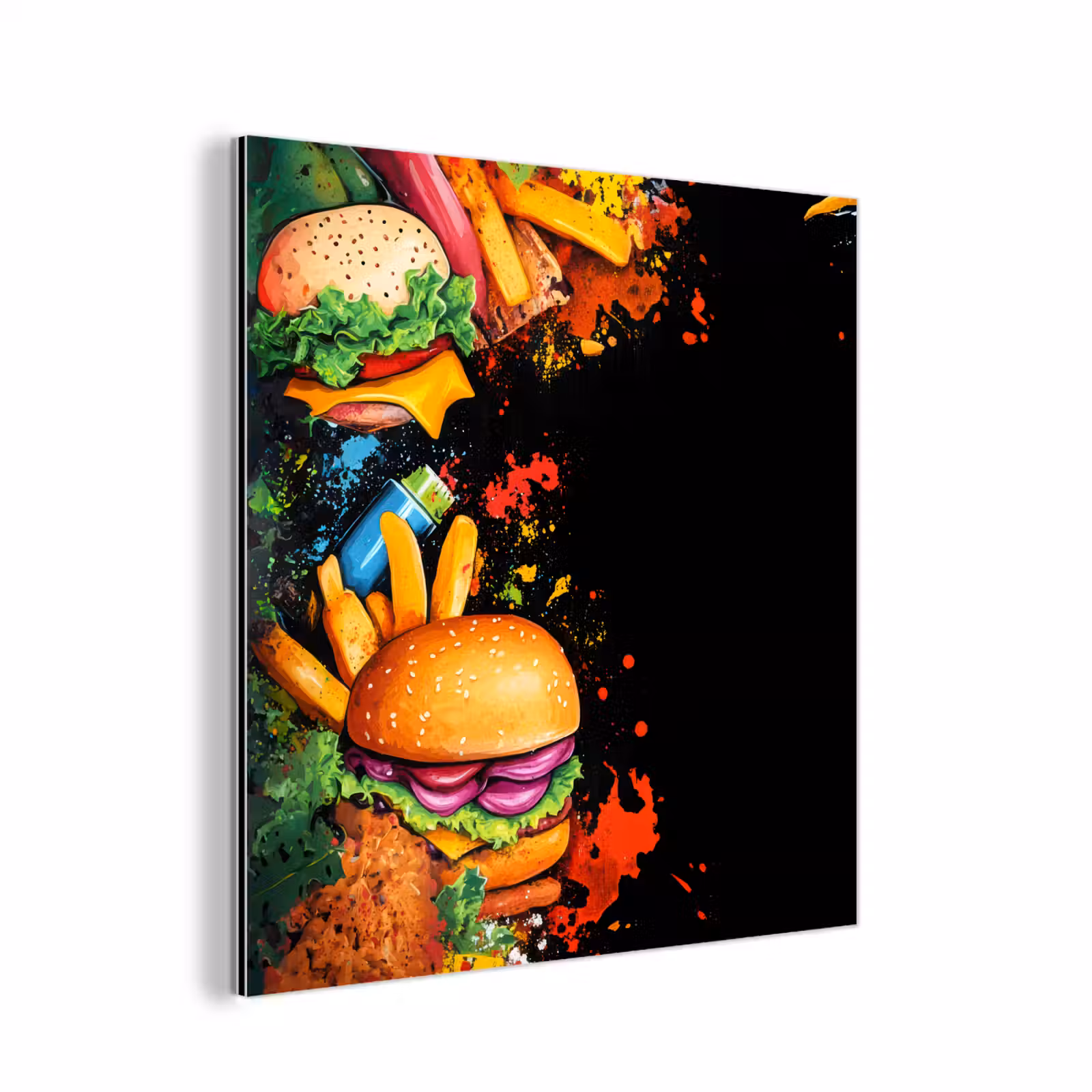 Aluminium schilderij - Fastfood - Graffiti - Hamburger - Eten - Modern — 1