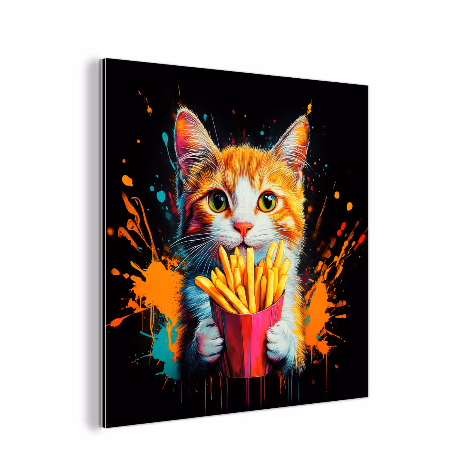 Aluminium schilderij - Kat - Eten - Patat - Graffiti - Abstract — 1