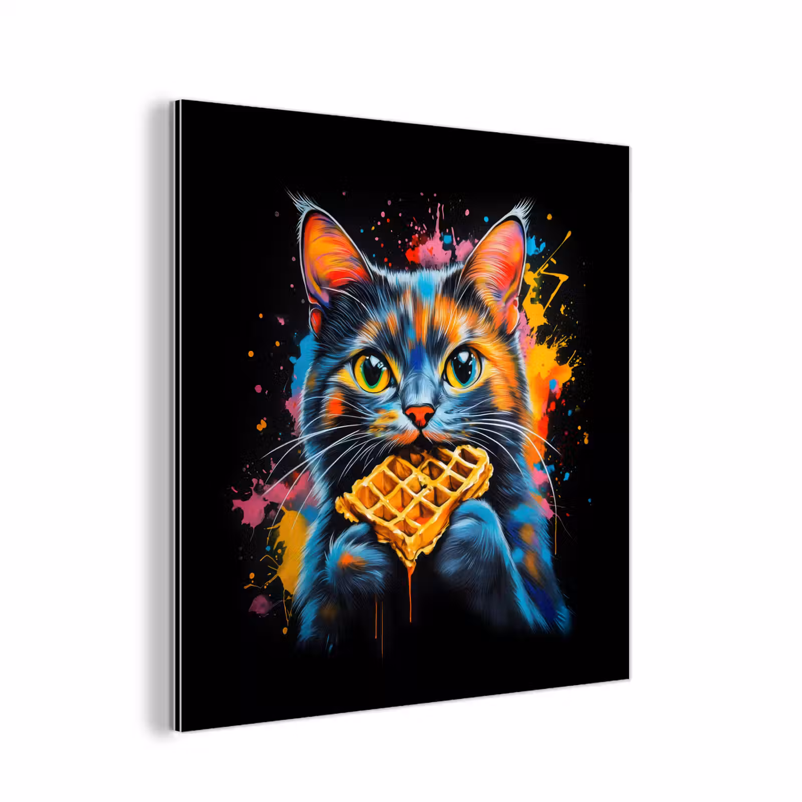 Aluminium schilderij - Kat - Graffiti - Kleurrijk - Wafel - Eten — 1