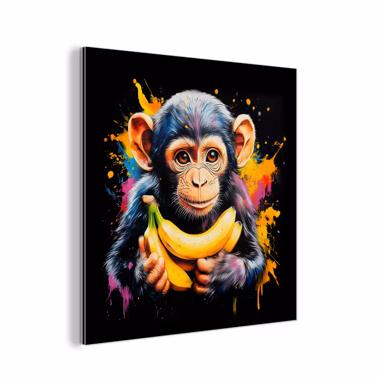 Aluminium schilderij - Aap - Graffiti - Kleurrijk - Bananen - Modern — 1
