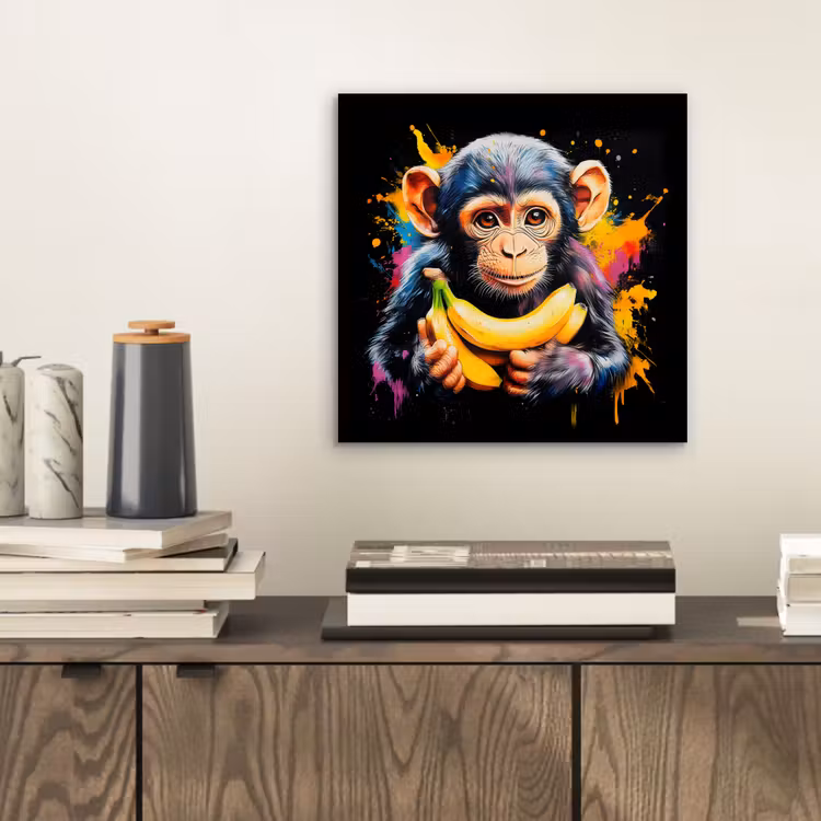 Aluminium schilderij - Aap - Graffiti - Kleurrijk - Bananen - Modern — 2
