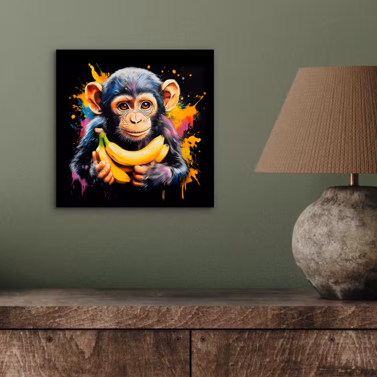 Aluminium schilderij - Aap - Graffiti - Kleurrijk - Bananen - Modern — 3