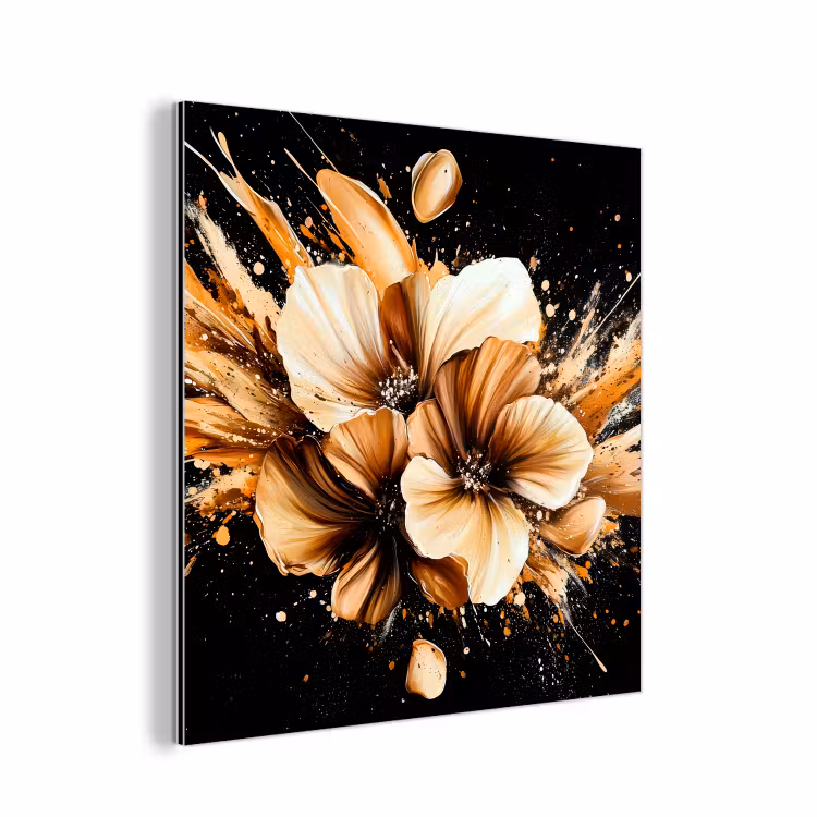Aluminium schilderij - Bloemen - Goud - Graffiti - Zwart - Abstract — 1