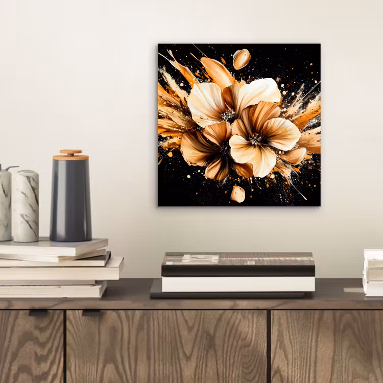 Aluminium schilderij - Bloemen - Goud - Graffiti - Zwart - Abstract — 2