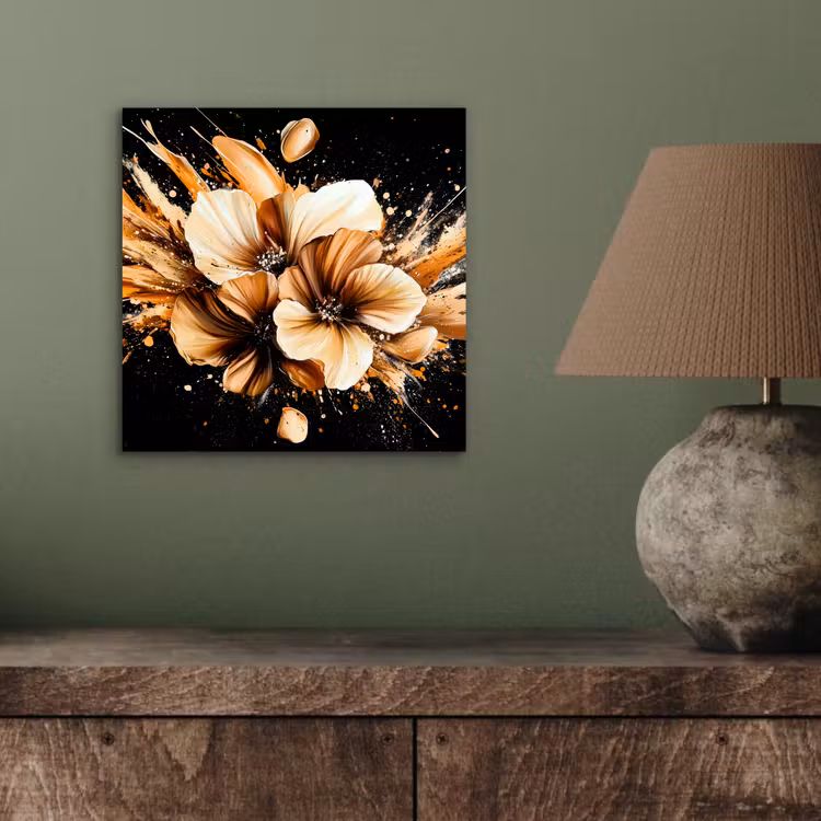 Aluminium schilderij - Bloemen - Goud - Graffiti - Zwart - Abstract — 3