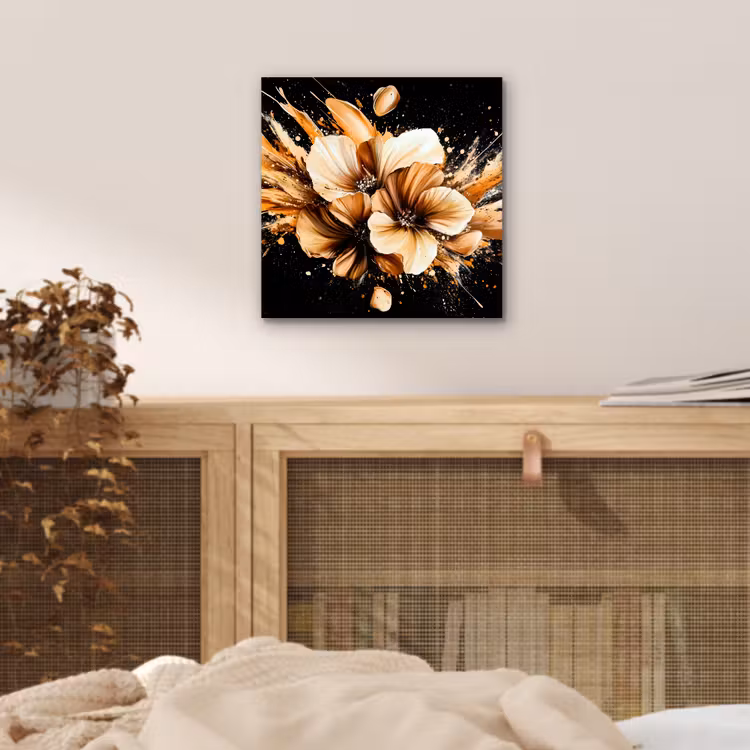 Aluminium schilderij - Bloemen - Goud - Graffiti - Zwart - Abstract — 4