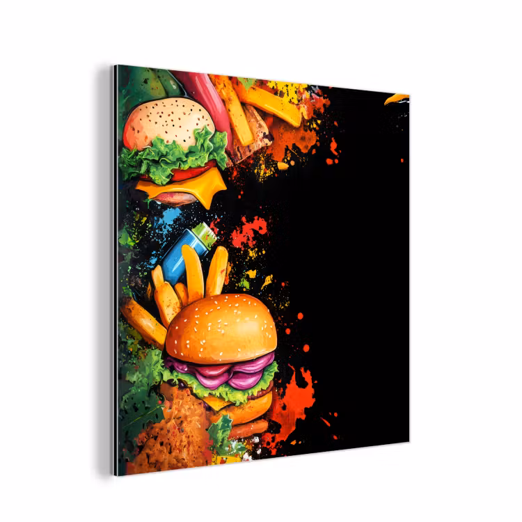 Aluminium schilderij - Fastfood - Graffiti - Hamburger - Eten - Modern — 1