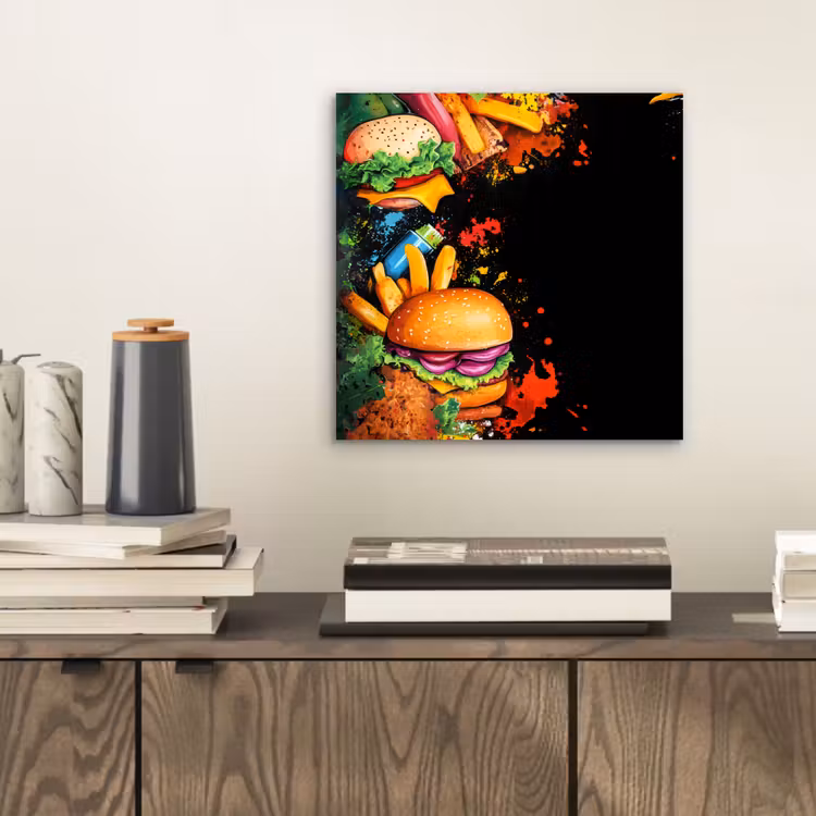 Aluminium schilderij - Fastfood - Graffiti - Hamburger - Eten - Modern — 2