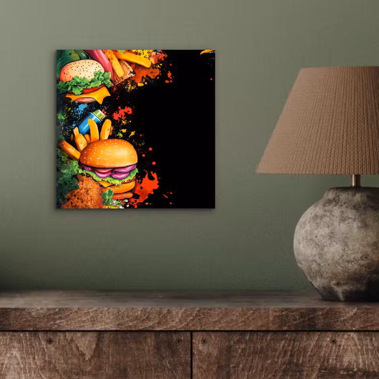 Aluminium schilderij - Fastfood - Graffiti - Hamburger - Eten - Modern — 3