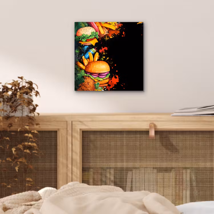 Aluminium schilderij - Fastfood - Graffiti - Hamburger - Eten - Modern — 4