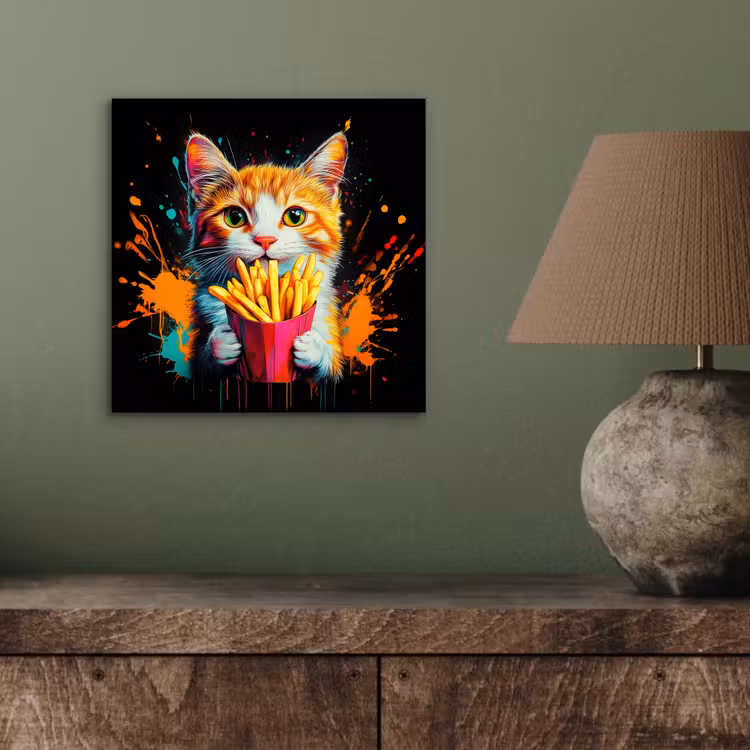 Aluminium schilderij - Kat - Eten - Patat - Graffiti - Abstract — 3