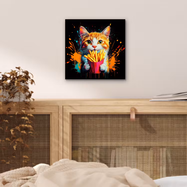 Aluminium schilderij - Kat - Eten - Patat - Graffiti - Abstract — 4