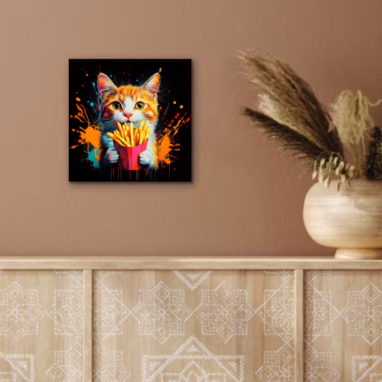 Aluminium schilderij - Kat - Eten - Patat - Graffiti - Abstract — 5
