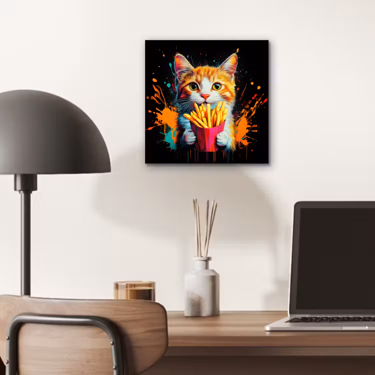 Aluminium schilderij - Kat - Eten - Patat - Graffiti - Abstract — 6