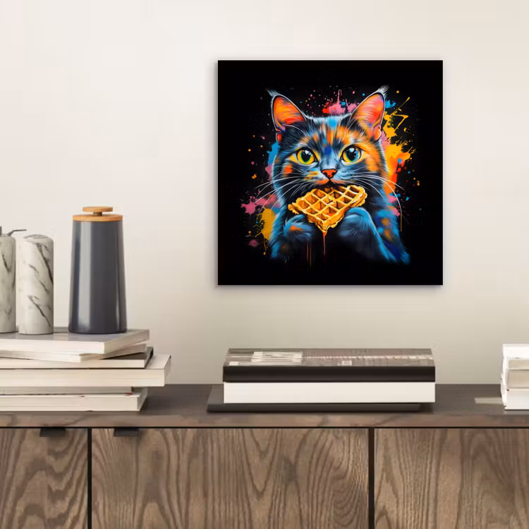 Aluminium schilderij - Kat - Graffiti - Kleurrijk - Wafel - Eten — 2