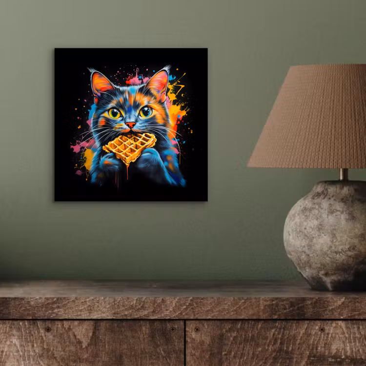 Aluminium schilderij - Kat - Graffiti - Kleurrijk - Wafel - Eten — 3