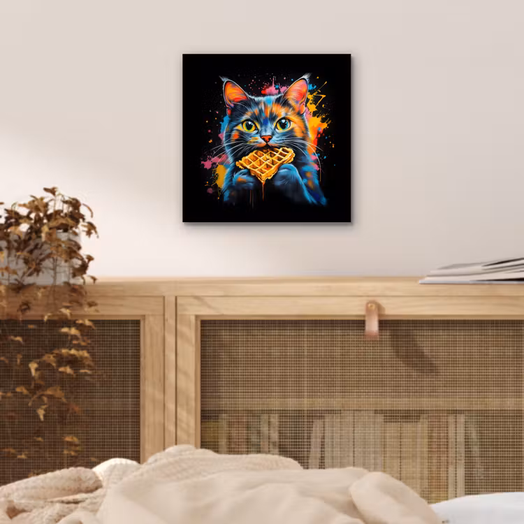 Aluminium schilderij - Kat - Graffiti - Kleurrijk - Wafel - Eten — 4