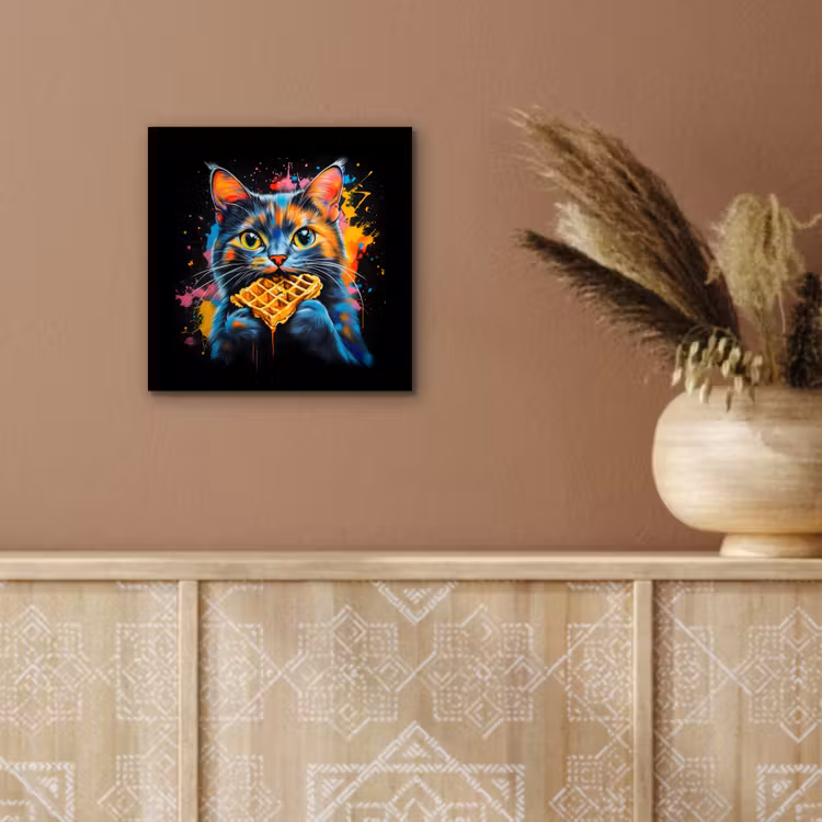 Aluminium schilderij - Kat - Graffiti - Kleurrijk - Wafel - Eten — 5