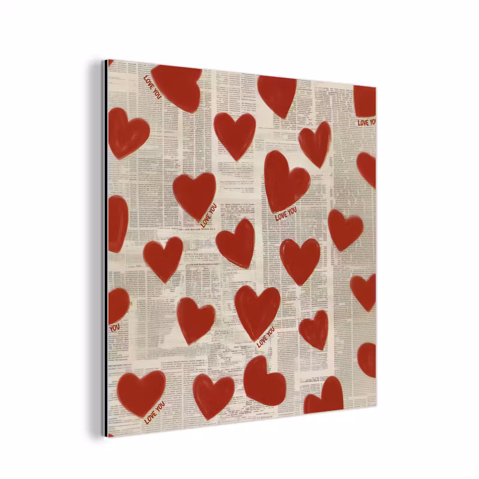 Aluminium schilderij - Hartjes - Krant - Loveyou — 1