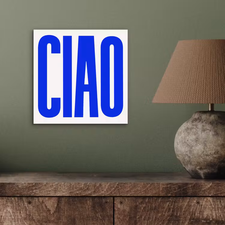Aluminium schilderij - Ciao - Hoofdletters - Blauw - Minimalistisch — 3