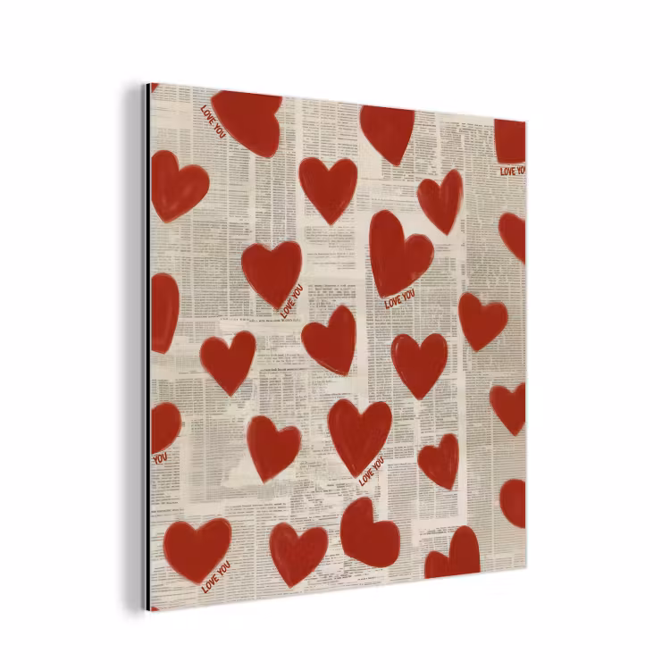 Aluminium schilderij - Hartjes - Krant - Loveyou — 1