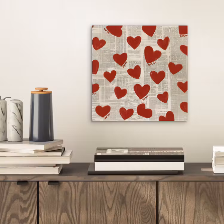 Aluminium schilderij - Hartjes - Krant - Loveyou — 2