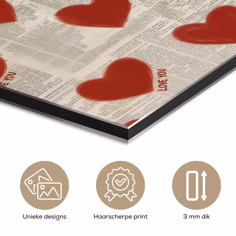 Aluminium schilderij - Hartjes - Krant - Loveyou — 7
