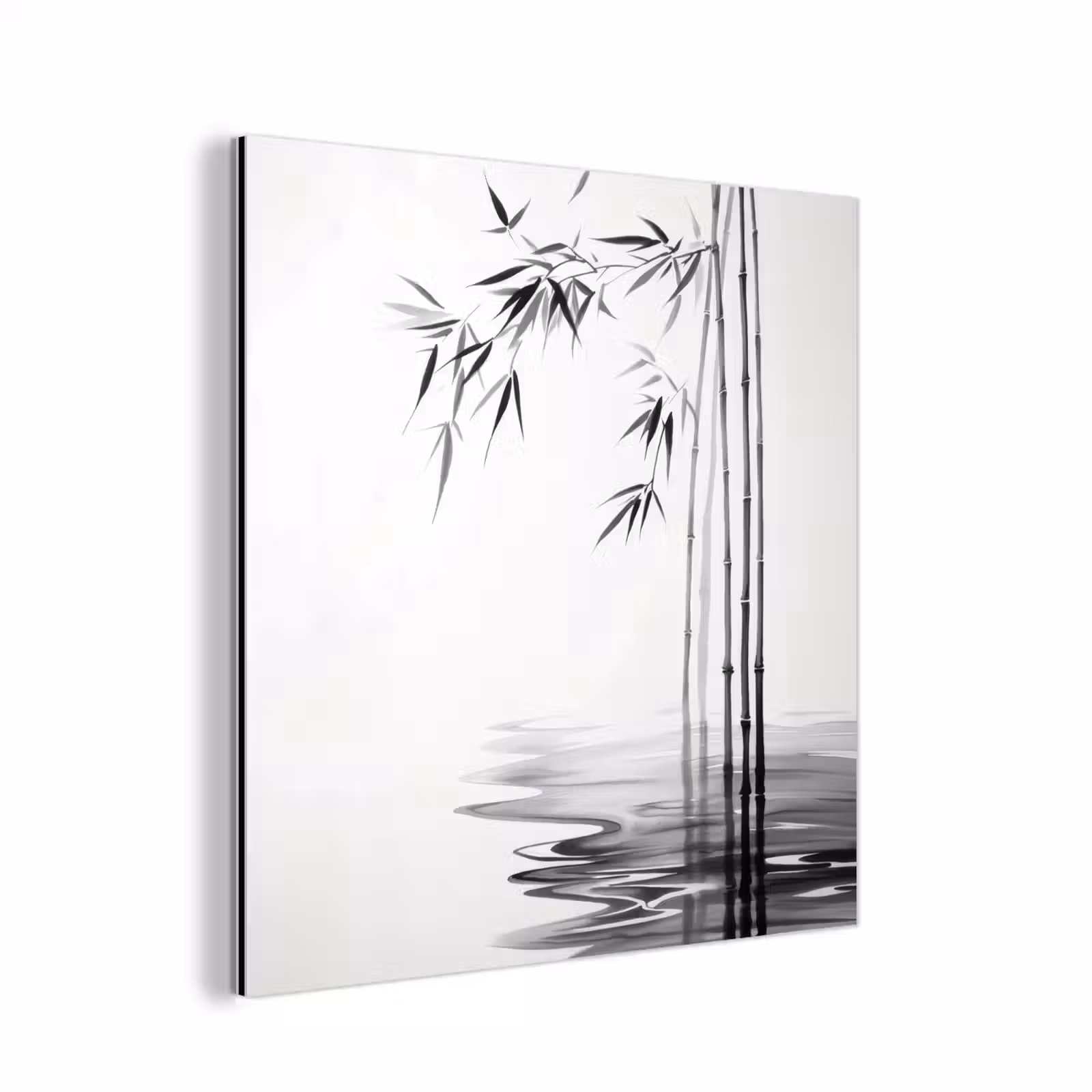 Aluminium schilderij - Bamboestammen - Water - Minimalistisch - Wit — 1