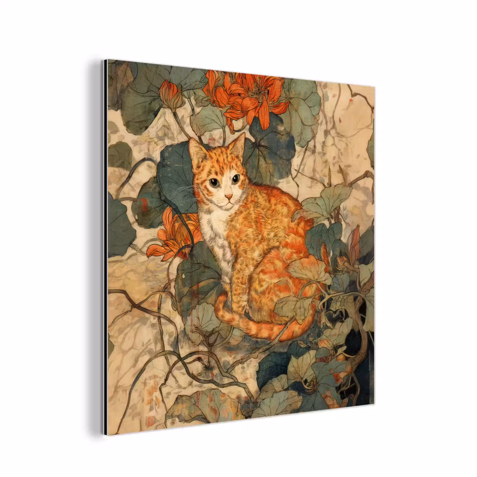 Aluminium schilderij - Kat - Sierlijk - Bloemen — 1