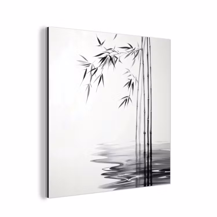 Aluminium schilderij - Bamboestammen - Water - Minimalistisch - Wit — 1