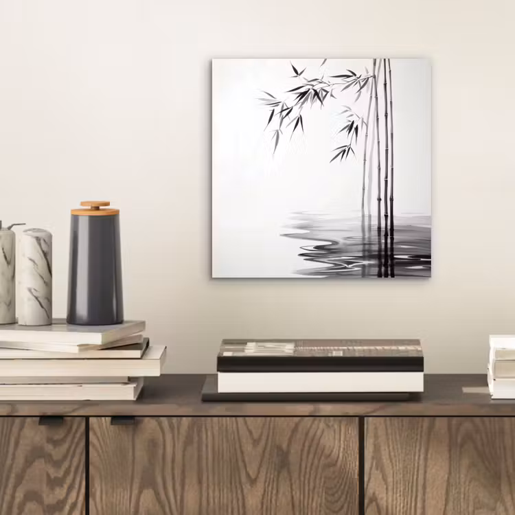 Aluminium schilderij - Bamboestammen - Water - Minimalistisch - Wit — 2