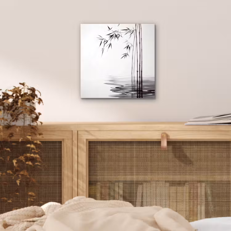 Aluminium schilderij - Bamboestammen - Water - Minimalistisch - Wit — 4
