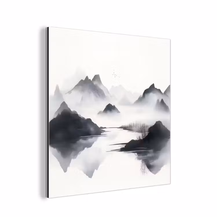 Aluminium schilderij - Bergen - Mistig - Water - Wit — 1