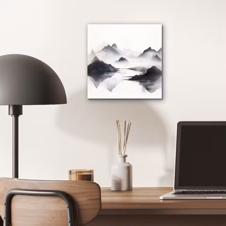 Aluminium schilderij - Bergen - Mistig - Water - Wit — 6