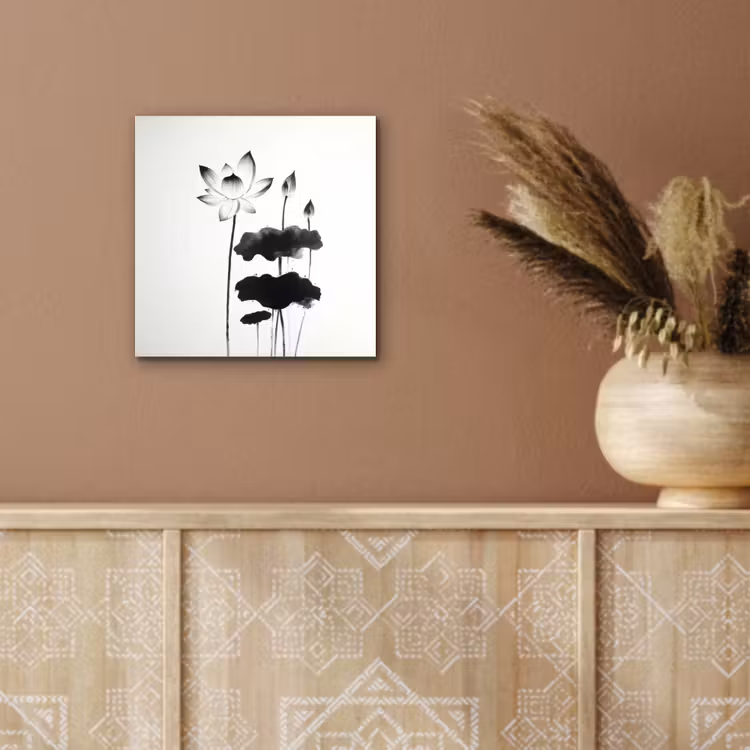 Aluminium schilderij - Bladeren - Zwart - Lotusbloem - Minimalitisch — 5