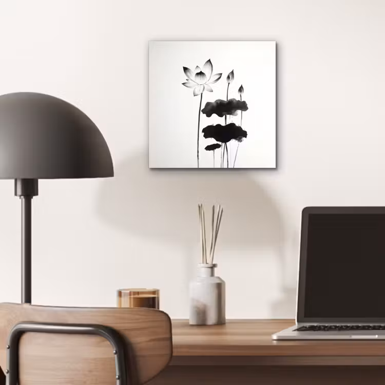 Aluminium schilderij - Bladeren - Zwart - Lotusbloem - Minimalitisch — 6