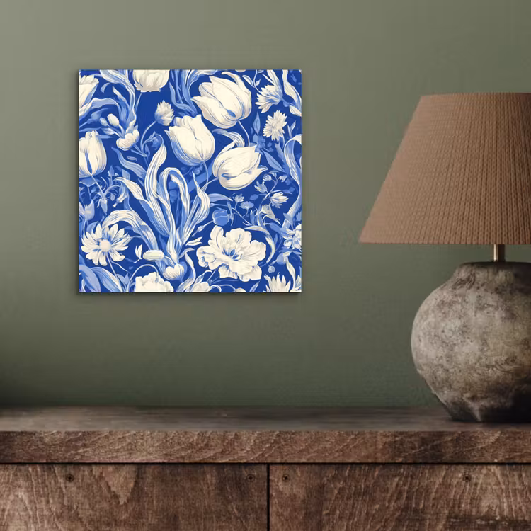 Aluminium schilderij - Bloemen - Delfts Blauw - Patroon - Tulp — 3
