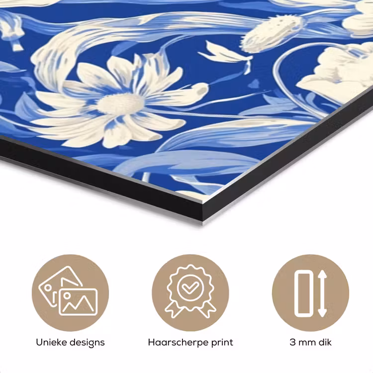 Aluminium schilderij - Bloemen - Delfts Blauw - Patroon - Tulp — 7
