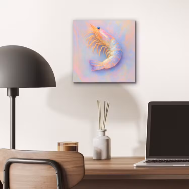 Aluminium schilderij - Garnaal - Subtiele structuur - Blauw - Roze — 6
