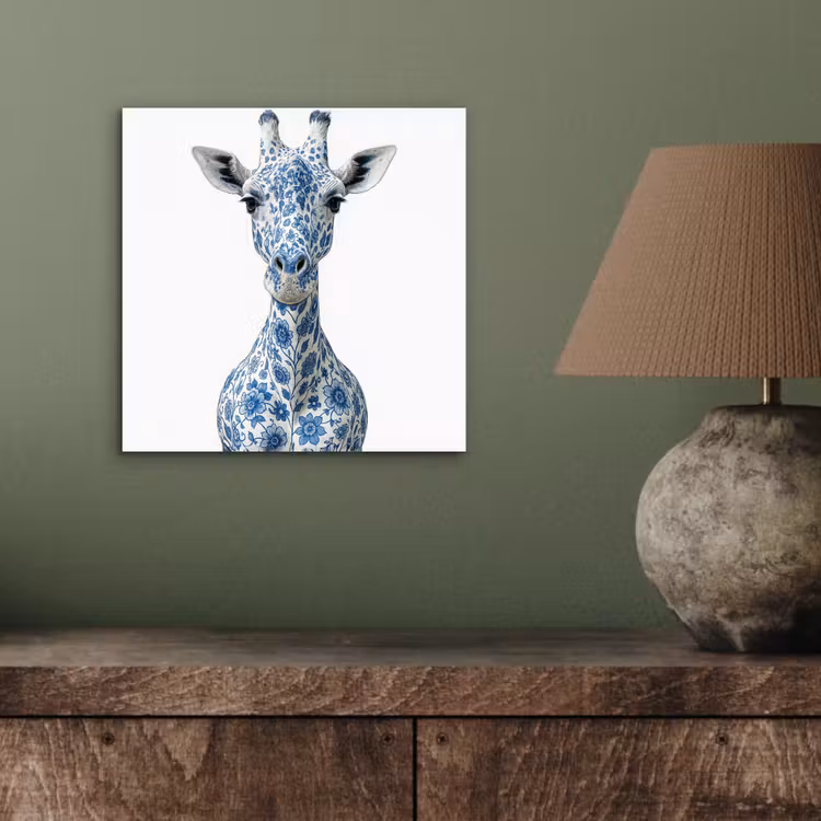 Aluminium schilderij - Giraffe - Delfts blauw - Dieren - Minimalistisch — 3