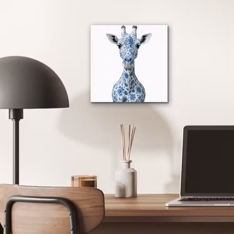Aluminium schilderij - Giraffe - Delfts blauw - Dieren - Minimalistisch — 6