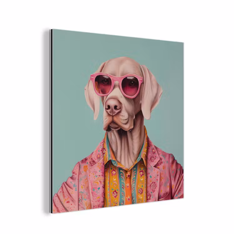 Aluminium schilderij - Hond - Overhemd - Bloemen - Bril — 1