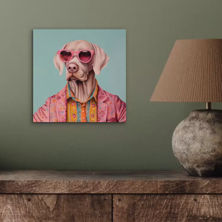 Aluminium schilderij - Hond - Overhemd - Bloemen - Bril — 3