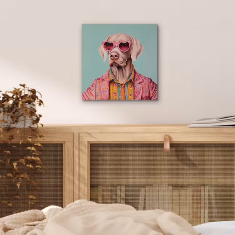 Aluminium schilderij - Hond - Overhemd - Bloemen - Bril — 4