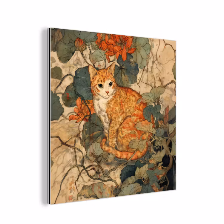 Aluminium schilderij - Kat - Sierlijk - Bloemen — 1
