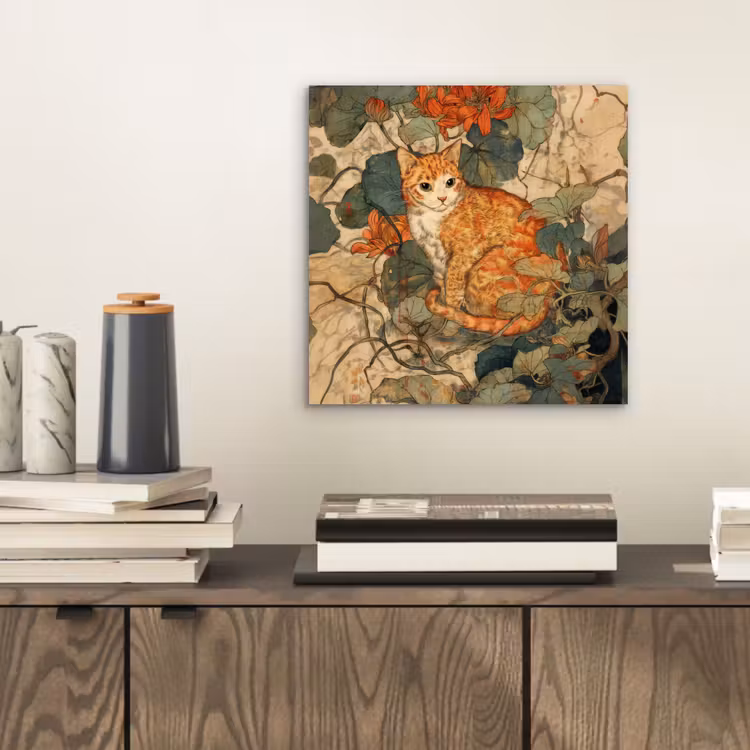 Aluminium schilderij - Kat - Sierlijk - Bloemen — 2