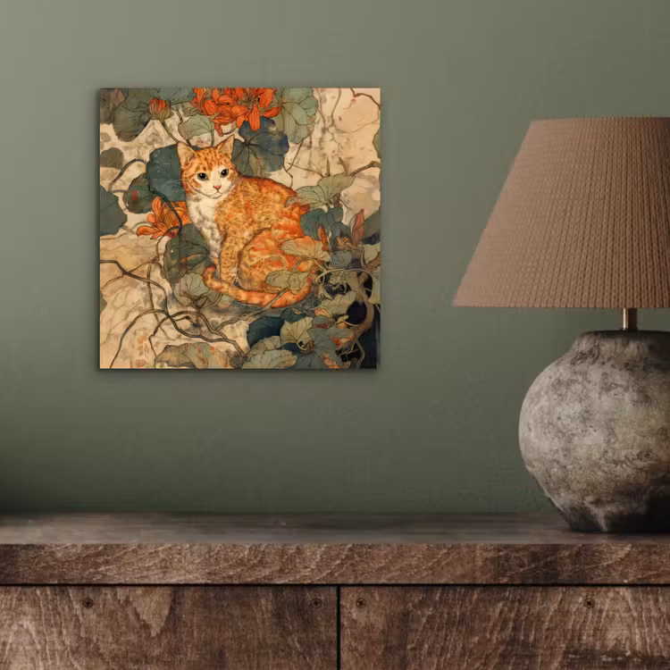 Aluminium schilderij - Kat - Sierlijk - Bloemen — 3