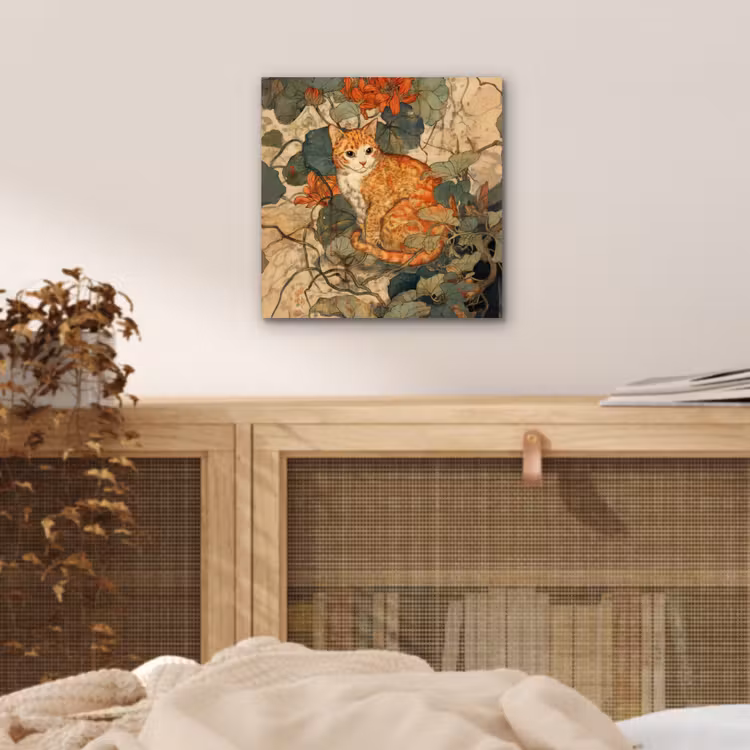 Aluminium schilderij - Kat - Sierlijk - Bloemen — 4