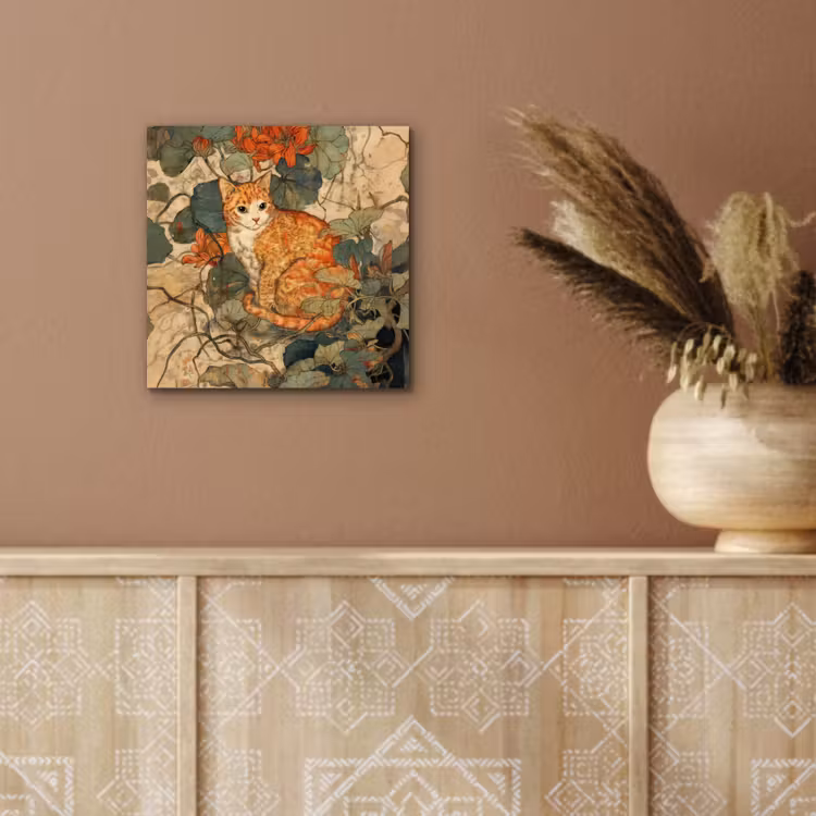 Aluminium schilderij - Kat - Sierlijk - Bloemen — 5