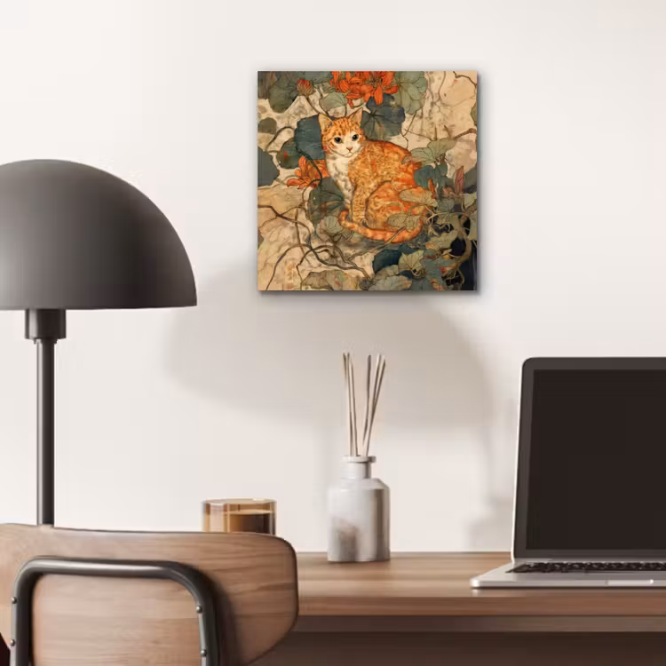 Aluminium schilderij - Kat - Sierlijk - Bloemen — 6